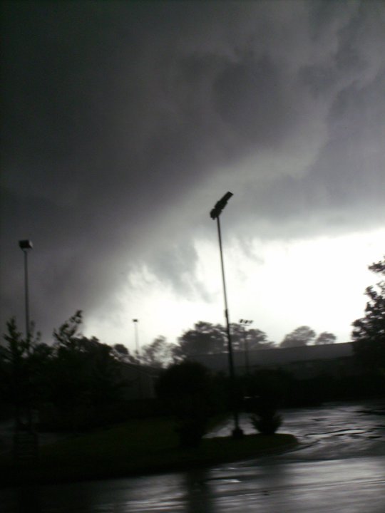 My view of the mile wide tornado after glancing out back of the service door of Starbucks.